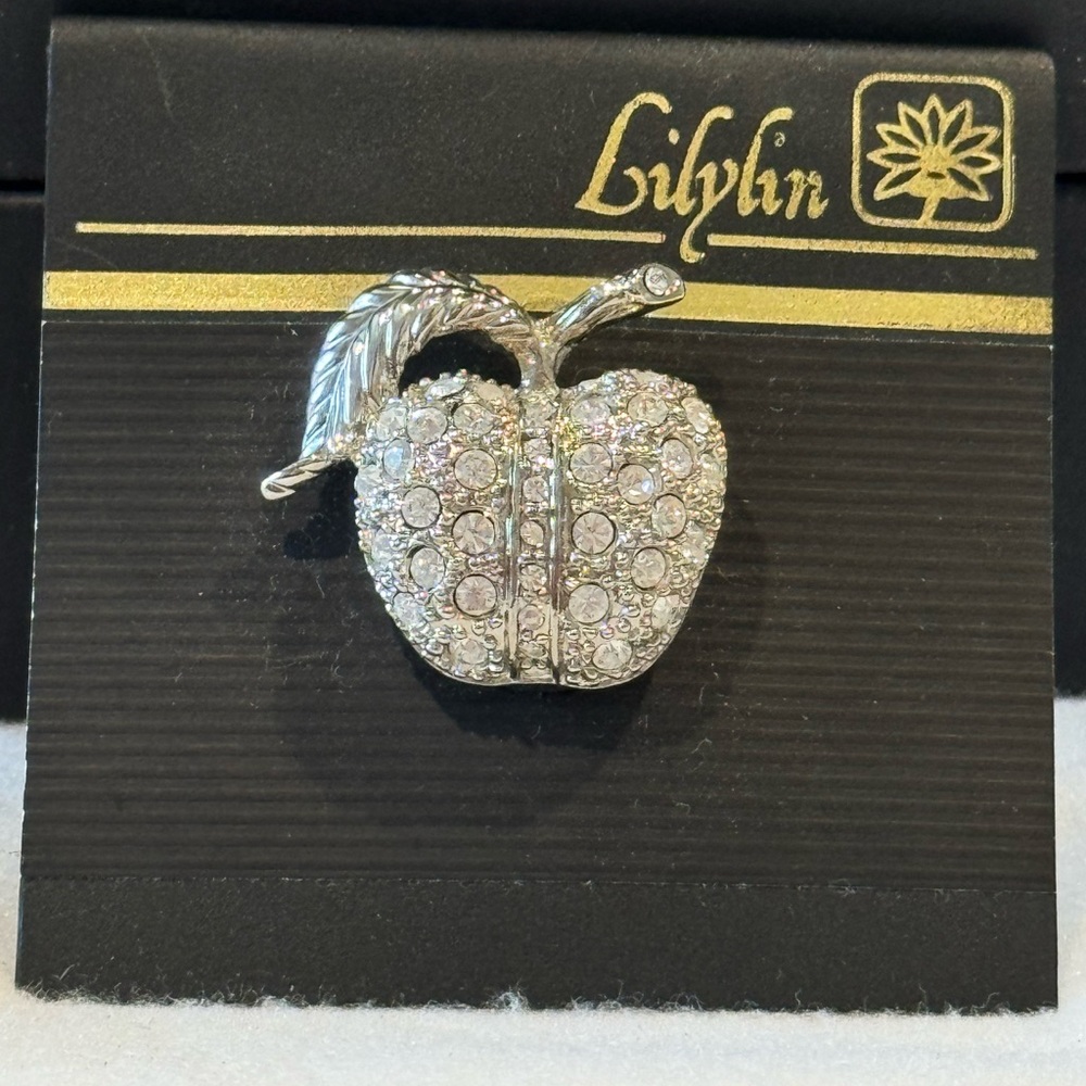 2 Lilylin Brooches—1 Apple 1 lady Bug. Lady bug has 1 jewel missing. See Pics